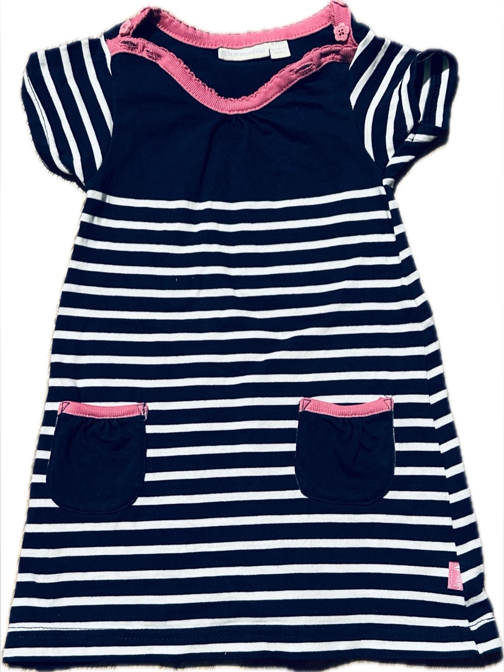 JoJo Maman Bébé navy and white striped toddler dress 6-12 months